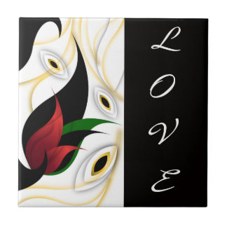 Azulejo Arte ornamental abstracto negro, dorado, rojo y ve