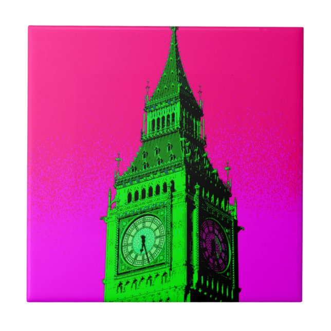 Azulejo Arte pop Big Ben Londres Viaje verde rosa (Frente)