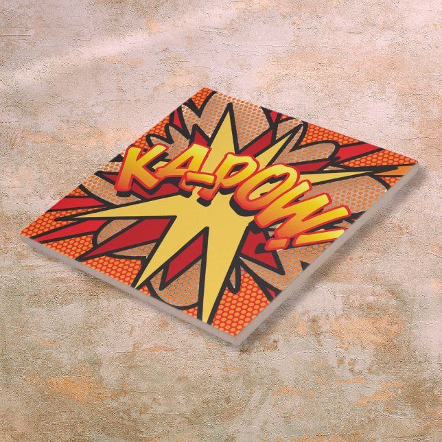Azulejo Arte Pop de Cómic Retro Divertido KA-POW (KA-POW Fun Retro Comic Book Pop Art Ceramic Tile)