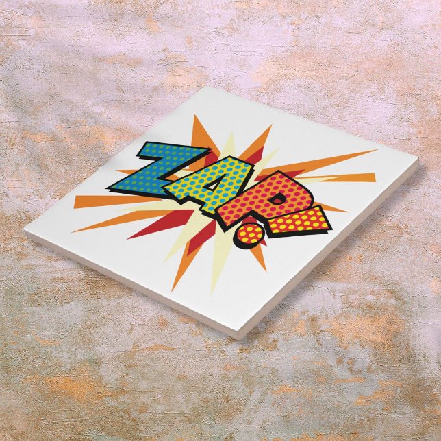Azulejo Arte Pop de Cómic Retro Divertido ZAP (ZAP Fun Retro Comic Book Pop Art Ceramic Tile)