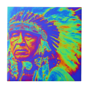 Azulejo Arte pop de jefe nativo americano