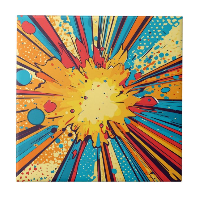 Azulejo Arte Pop Explosión Amarilla de Cómic Retro (Frente)