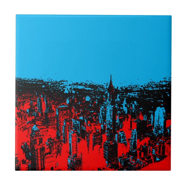 Azulejo Arte pop rojo azul de Nueva York (Frente)