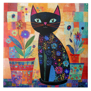 Azulejo Arte popular de gato negro