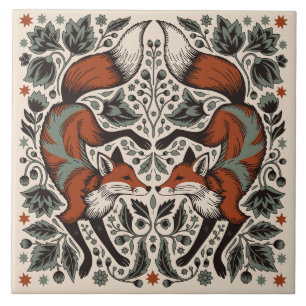 Azulejo Arte popular escandinavo Zorro Bosque rústico