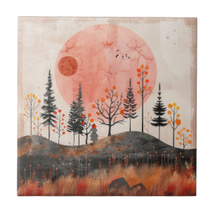 Azulejo Arte popular forestal de otoño de cobre de luna de