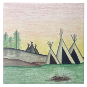 Azulejo Arte popular indígena nativo americano de tepee