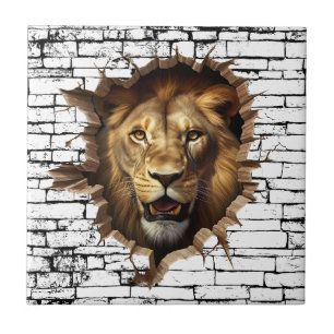 Azulejo Arte por ruptura de pared de leones en 3D - Safari