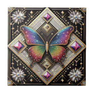 Azulejo Arte Retro Art Déco Nouveau Mariposa Arcoíris