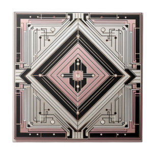 Azulejo Arte Retro Deco Rosa Blanco y Negro