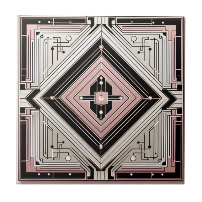 Azulejo Arte Retro Deco Rosa Blanco y Negro (Frente)