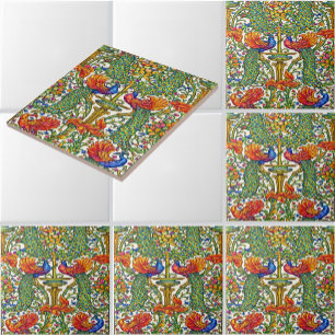 Azulejo Arte Retro Modernista Pavos Reales & Frutas por Wa