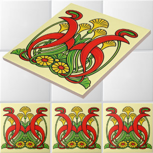 Azulejo Arte Retro Nouveau 1902 Friso de Floral Follaje
