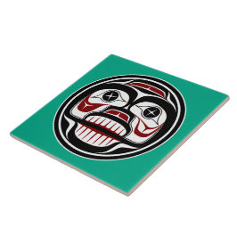 Azulejo Arte Rojo Negro Verde Nativo Americano Cráneo Llor