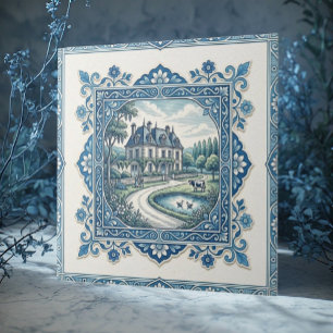 Azulejo Arte rústico francés Toile De Jouy vintage deterio