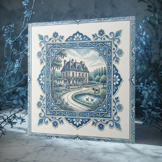 Azulejo Arte rústico francés Toile De Jouy vintage deterio