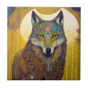 Azulejo Arte surrealista de vida salvaje de Boho Wolf