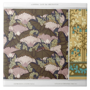 Azulejo Arte textil floral art nouveau de murciélagos y ca
