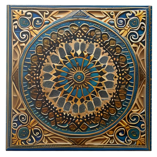 Azulejo Arte tradicional de cerámica azul y marrón (Frente)