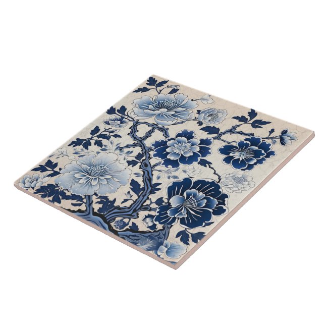 Azulejo Arte tradicional de flor de tinta azul en China (Lado)