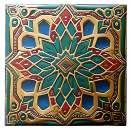 Azulejo Arte tradicional rojo y verde de cerámica