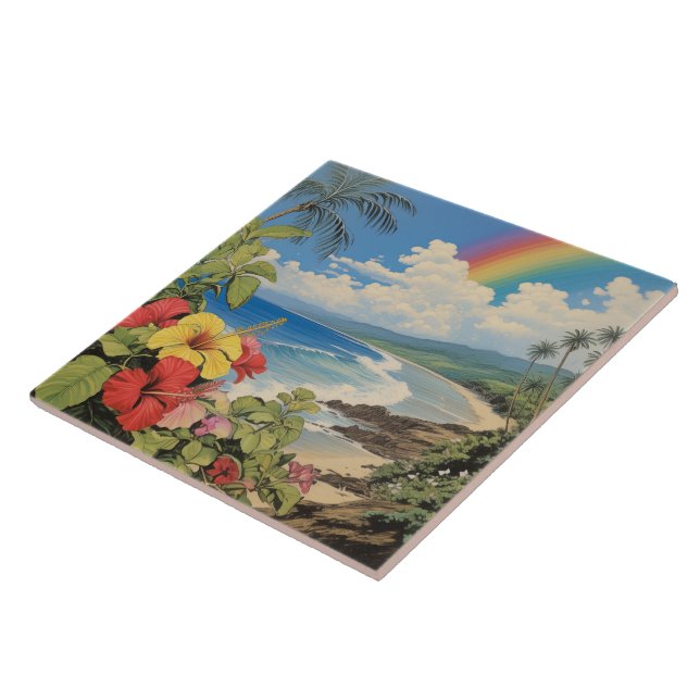 Azulejo Arte tropical de litografía de época (Lado)