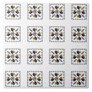 Azulejo Arte único de diamantes, azul amarillo en el coraz