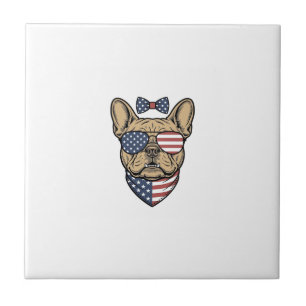 Azulejo Arte vectorial de Bulldog Francés Patriótico Vinta