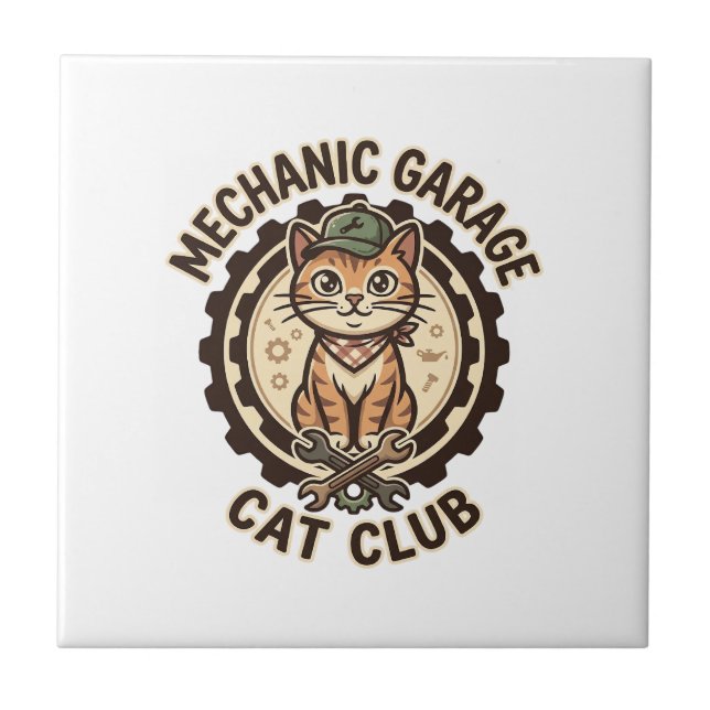 Azulejo Arte vectorial de gato de garaje mecánico - Gara d (Frente)