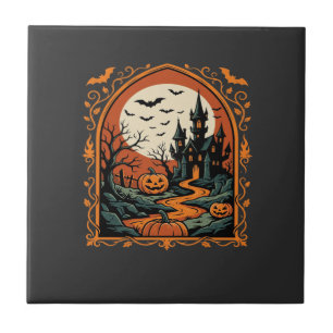 Azulejo Arte vectorial de luna de calabaza de castillo emb