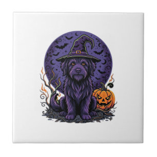 Azulejo Arte vectorial de perro bruja calabaza de Hallowee