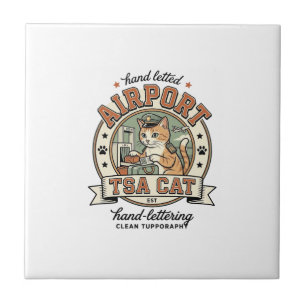 Azulejo Arte vectorial vintage de gato de TSA de aeropuert