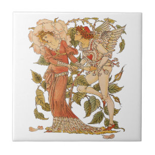 Azulejo Arte Victoriano Antiguo, Rosa de Walter Crane