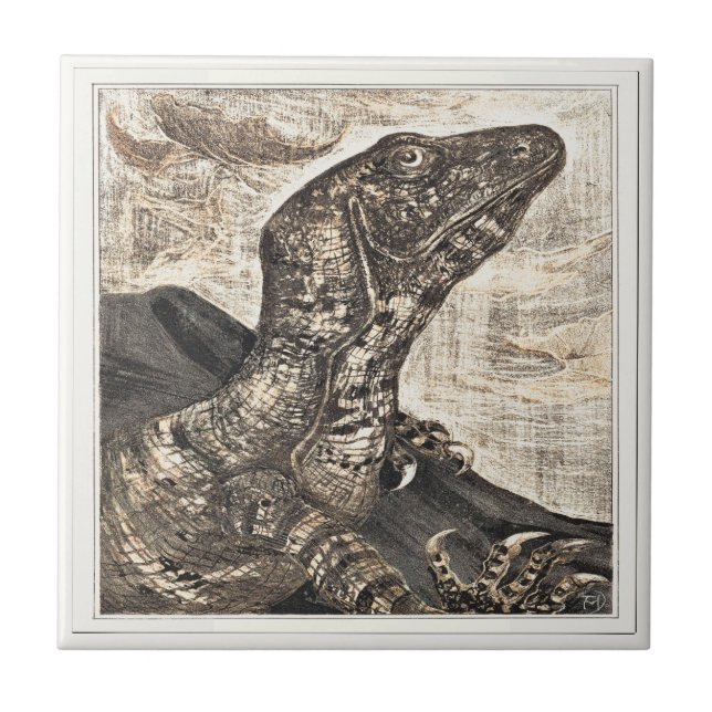 Azulejo Arte victoriano de Iguana Reptile Holandés (Frente)