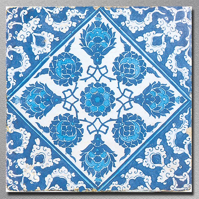 Azulejo Arte vintage azul y blanco de Delft (Blue White Cornflower Vintage Delft Art Tile)