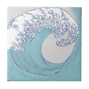 Azulejo Arte vintage de olas de surf Ukiyo-e japonés Costa