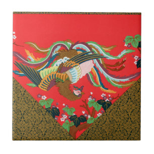 Azulejo Arte vintage del ave fénix rojo japonés G.A. Audsl