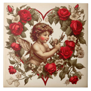 Azulejo Arte vintage del día de San Valentín amor cupido