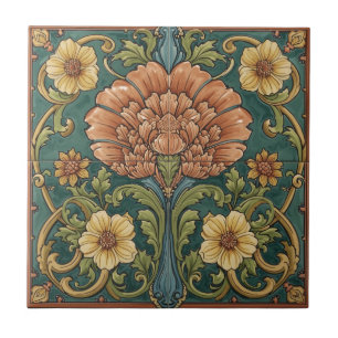 Azulejo Arte vintage flor Noucentista artesanal