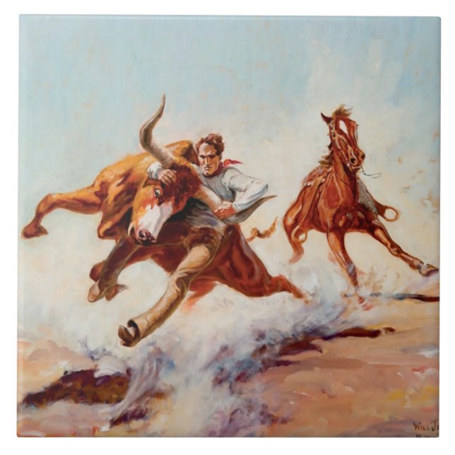 Azulejo Arte Western “Bull Dogger” de Will James (Frente)