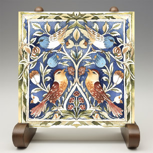 Azulejo Artes y Manualidades de Aves y Flores Coloridas