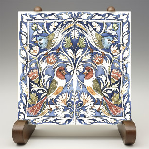 Azulejo Artes y Manualidades de Aves y Flores Coloridas