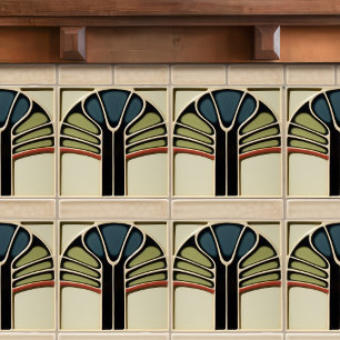Azulejo Artes y Oficios de Simetría Abstracta de Época Mod