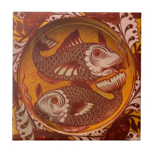 Azulejo Artes y Oficios Estilo William Morris Arte Pez Roj