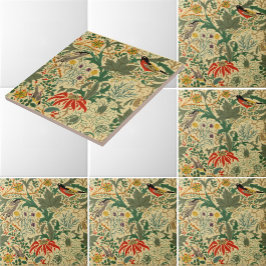 Azulejo Artes y Oficios Pájaros y Flores Patrón de Voysey