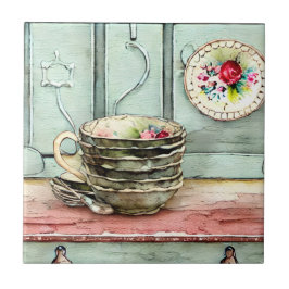 Azulejo Artesanía de mano rústica ilustracion fresco de pl