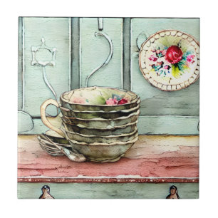 Azulejo Artesanía de mano rústica ilustracion fresco de pl