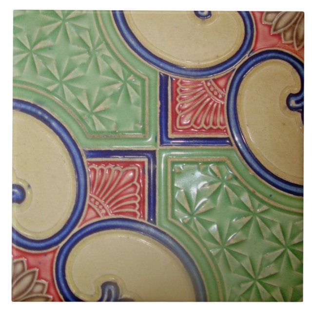 Azulejo Artesano floral de la mayólica de Nouveau Deco del (Frente)