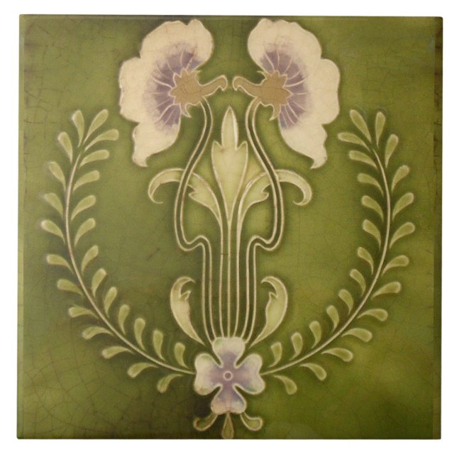 Azulejo Artesano floral de la mayólica de Nouveau Deco del (Frente)