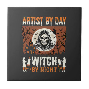 Azulejo Artista de Halloween de Día Bruja de Noche Diseño